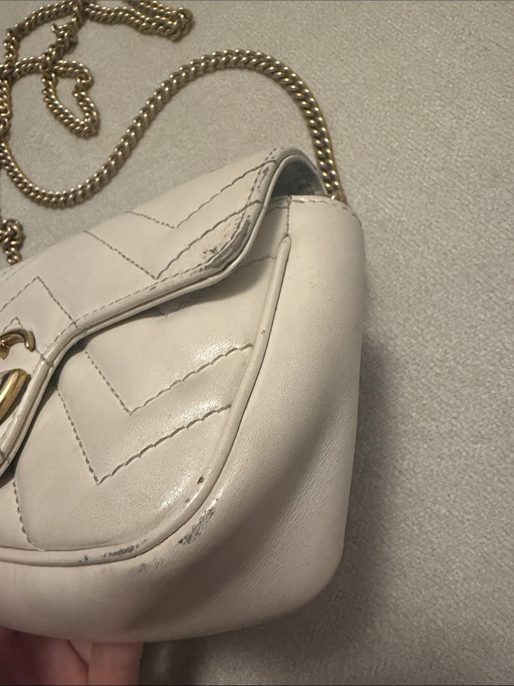Gucci Super Mini Marmont Matelassé Crossbody in Light Cream with Gold Hardware - Picture 5 of 12